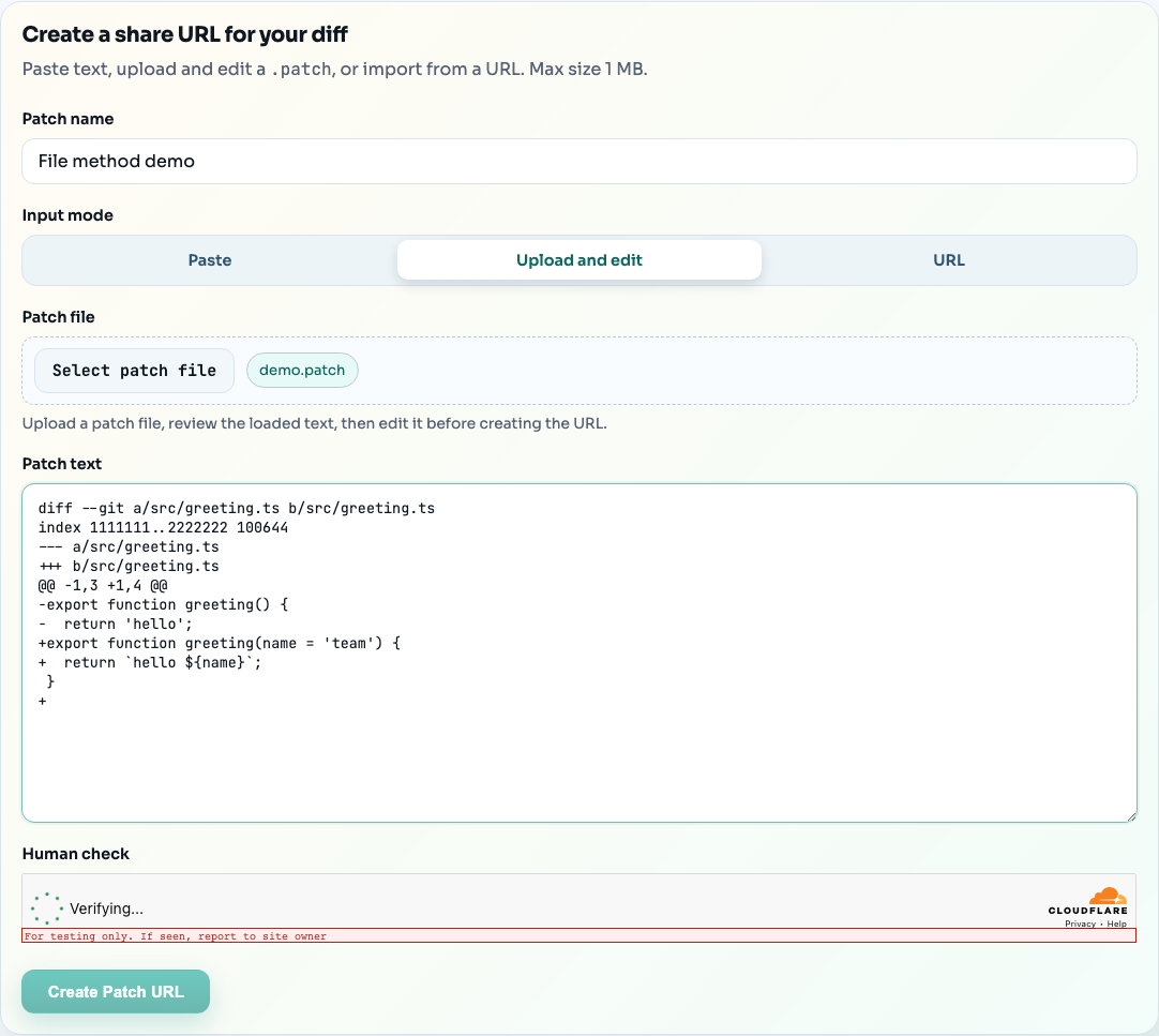 Upload and edit patch file method